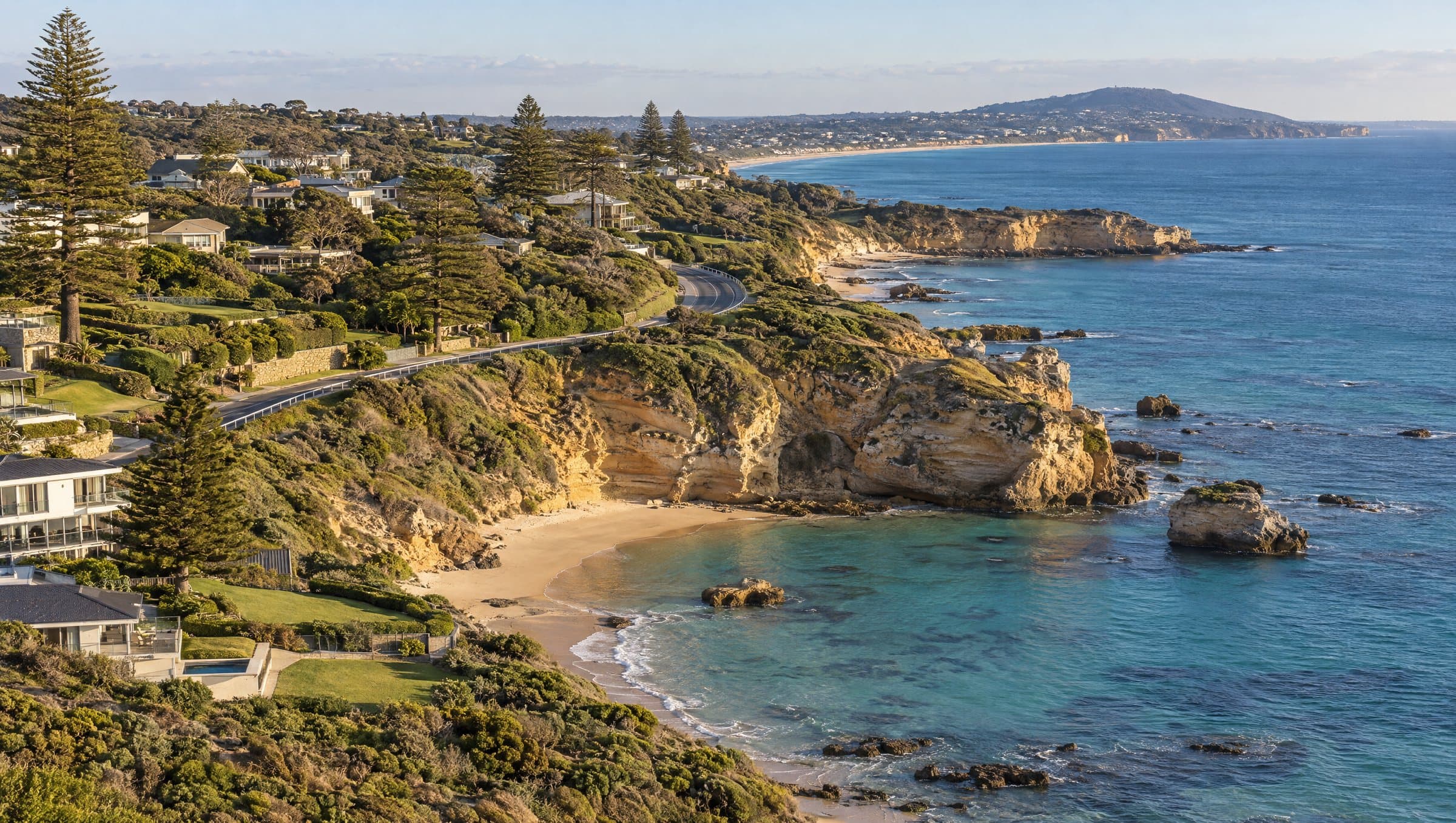 Illustrative Mornington Peninsula coastline from Portsea toward Mount Martha